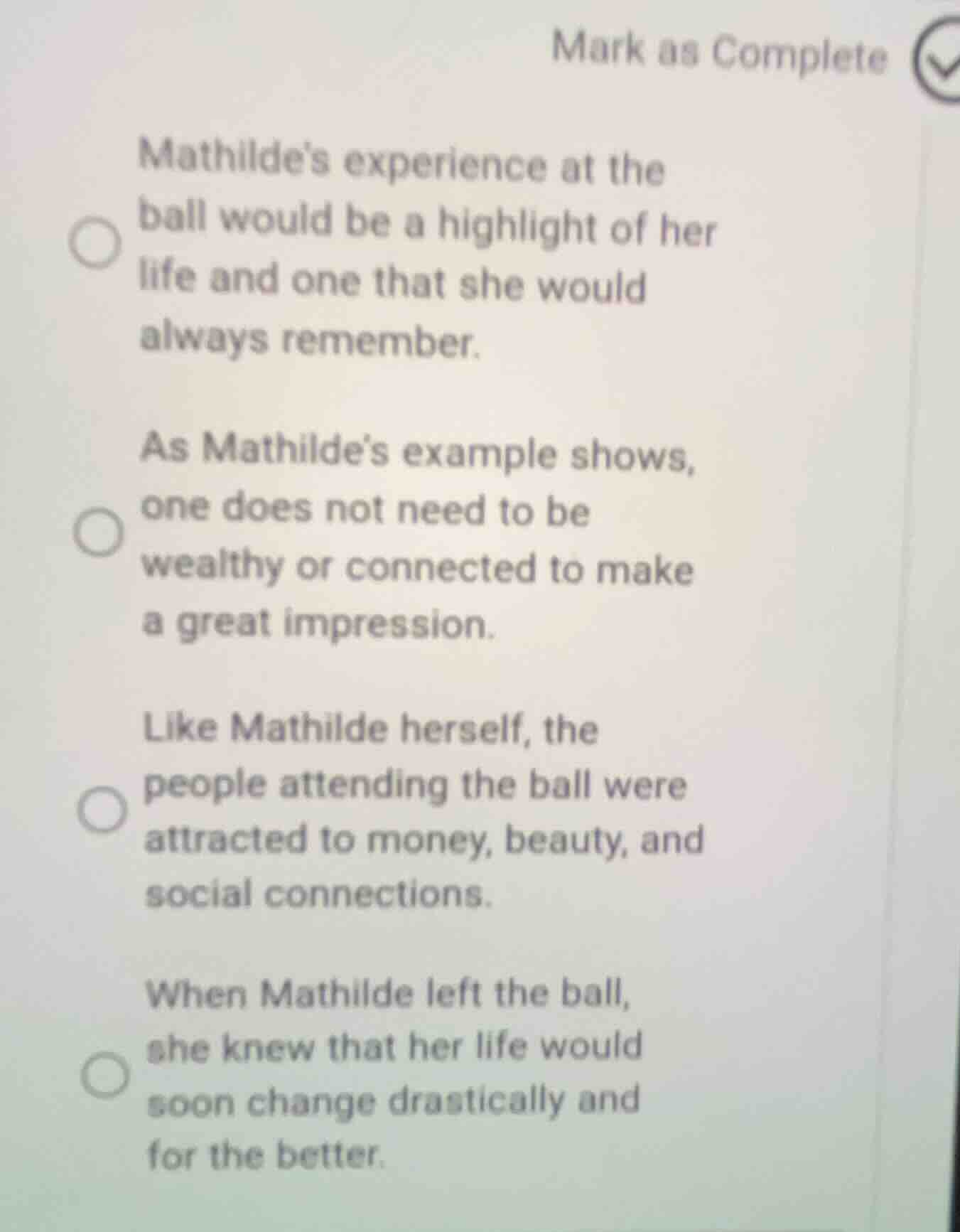 mathildes experience at the ball would be a highlight of her life and o…