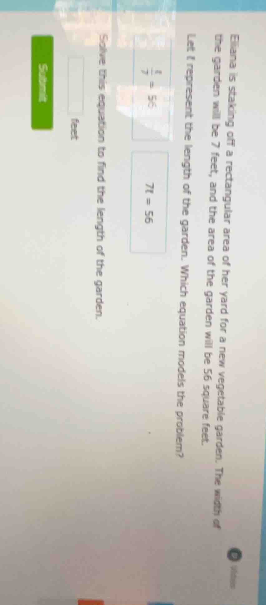 eliana is staking off a rectangular area of her yard for a new vegetabl…