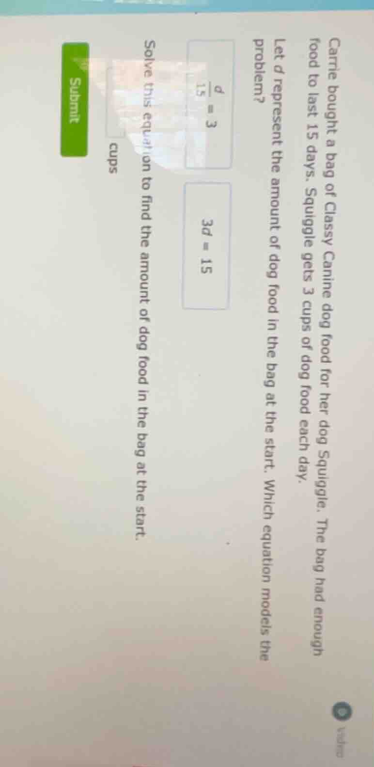 carrie bought a bag of classy canine dog food for her dog squiggle. the…