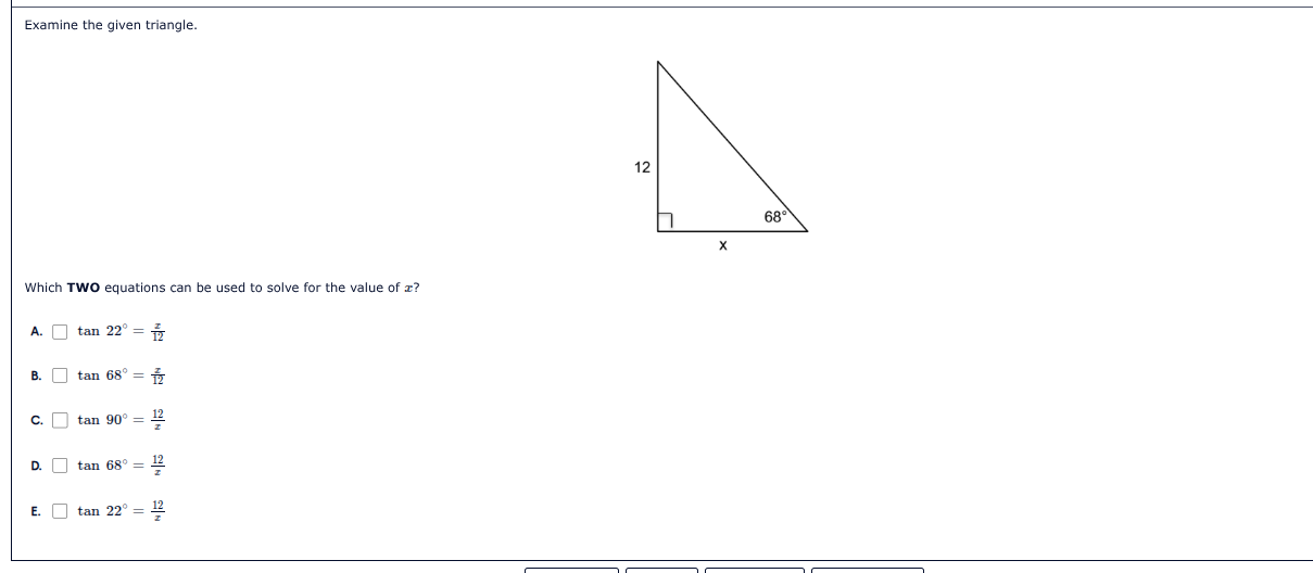 examine the given triangle. which two equations can be used to solve fo…