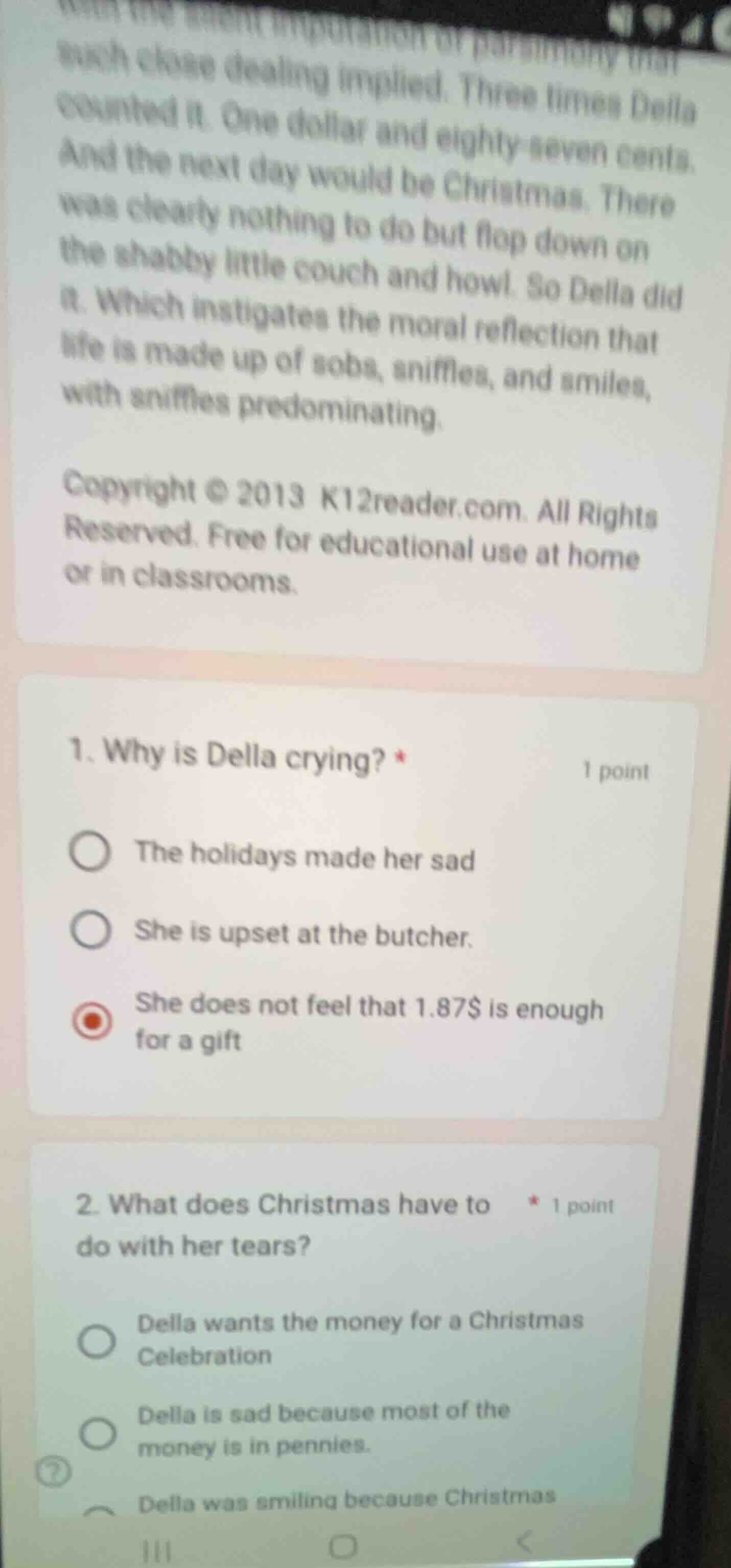 such close dealing implied. three times della counted it. one dollar an…