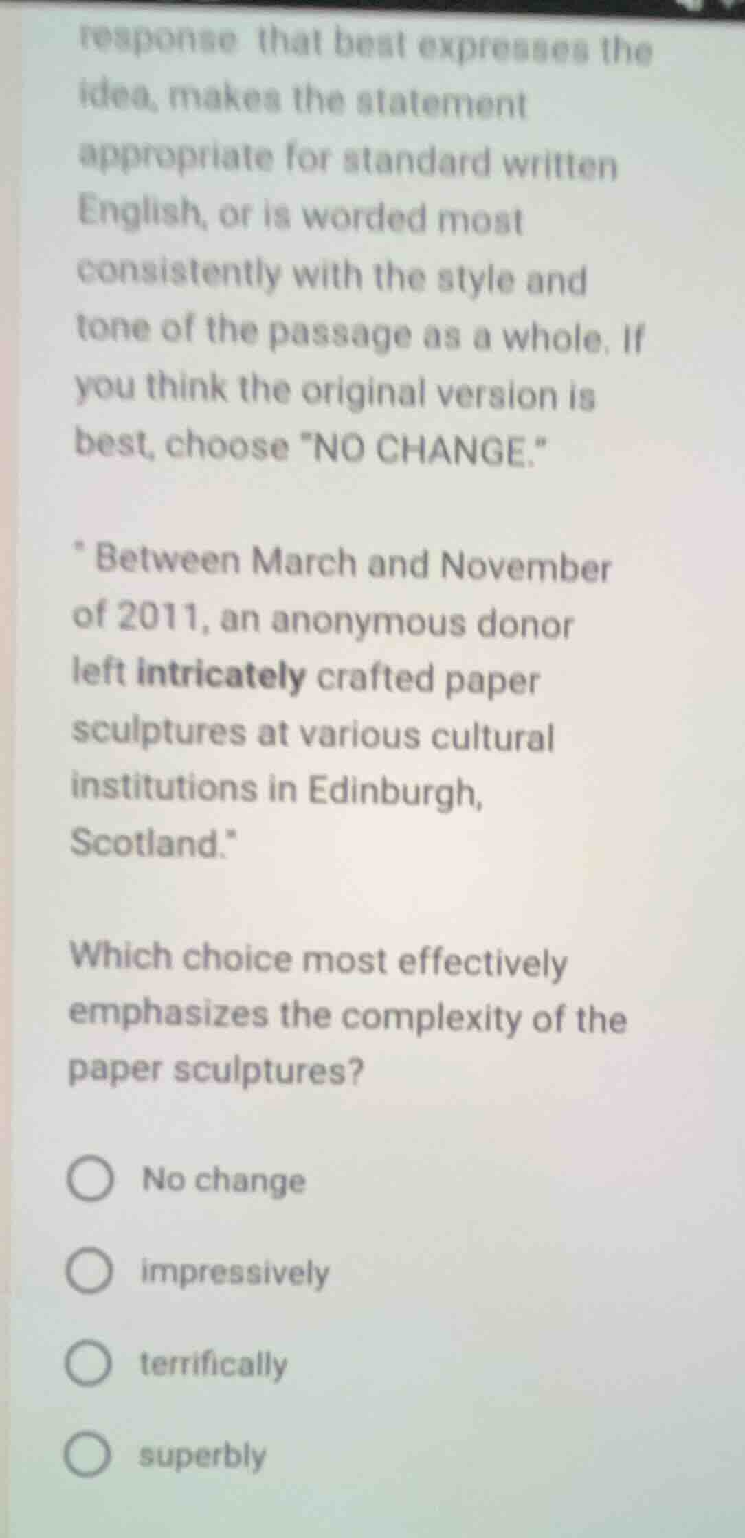 response that best expresses the idea, makes the statement appropriate …