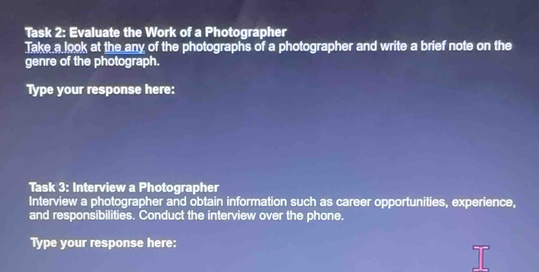 task 2: evaluate the work of a photographer take a look at the any of t…