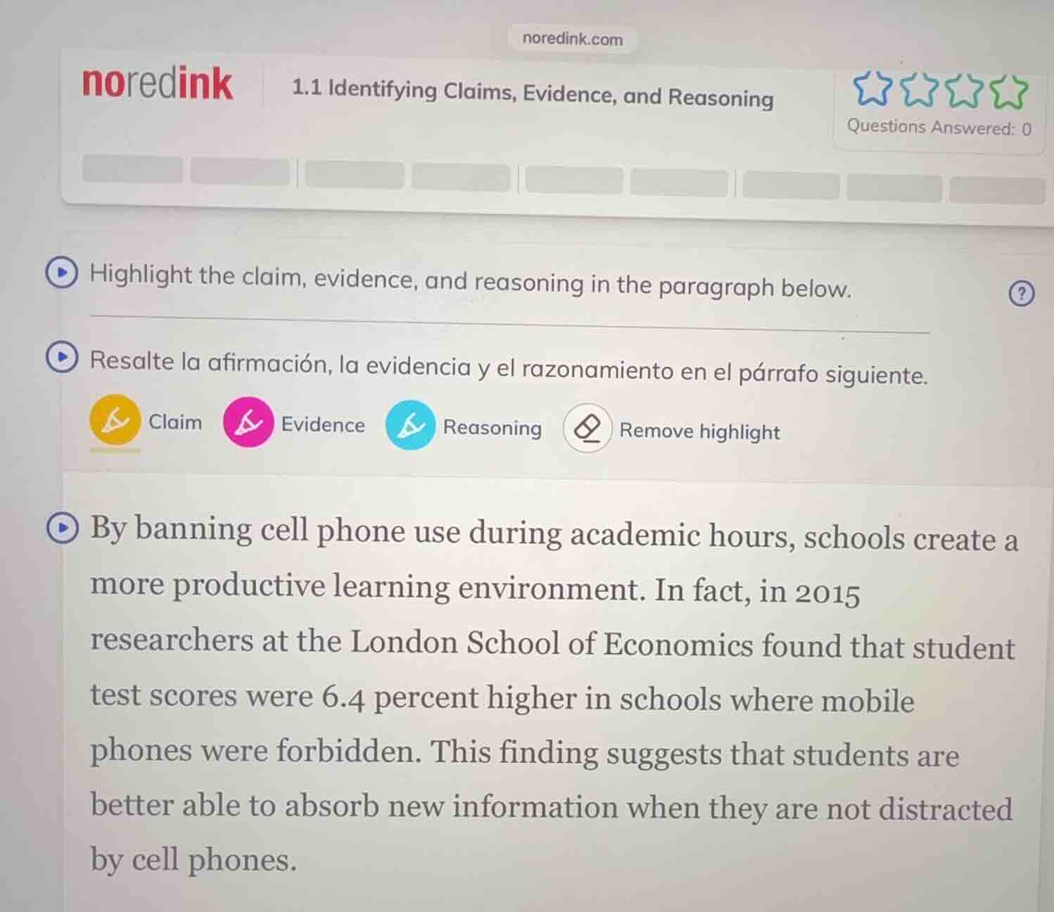 1.1 identifying claims, evidence, and reasoning highlight the claim, ev…