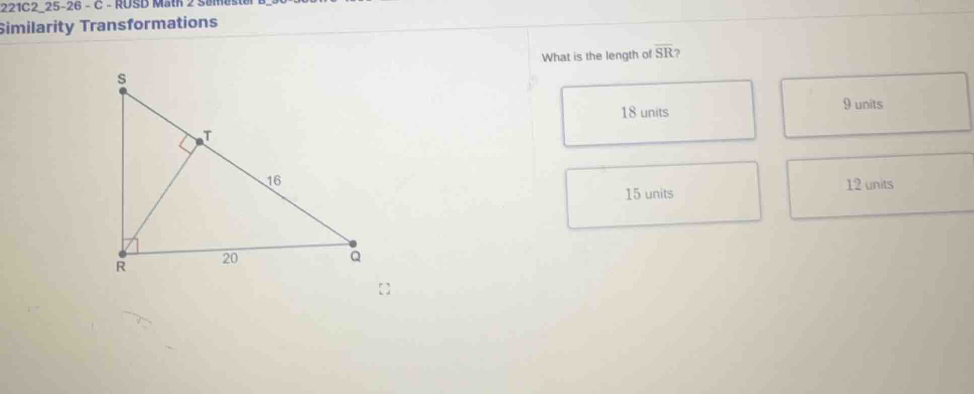 similarity transformations what is the length of \\(\\overline{sr}\\)? …