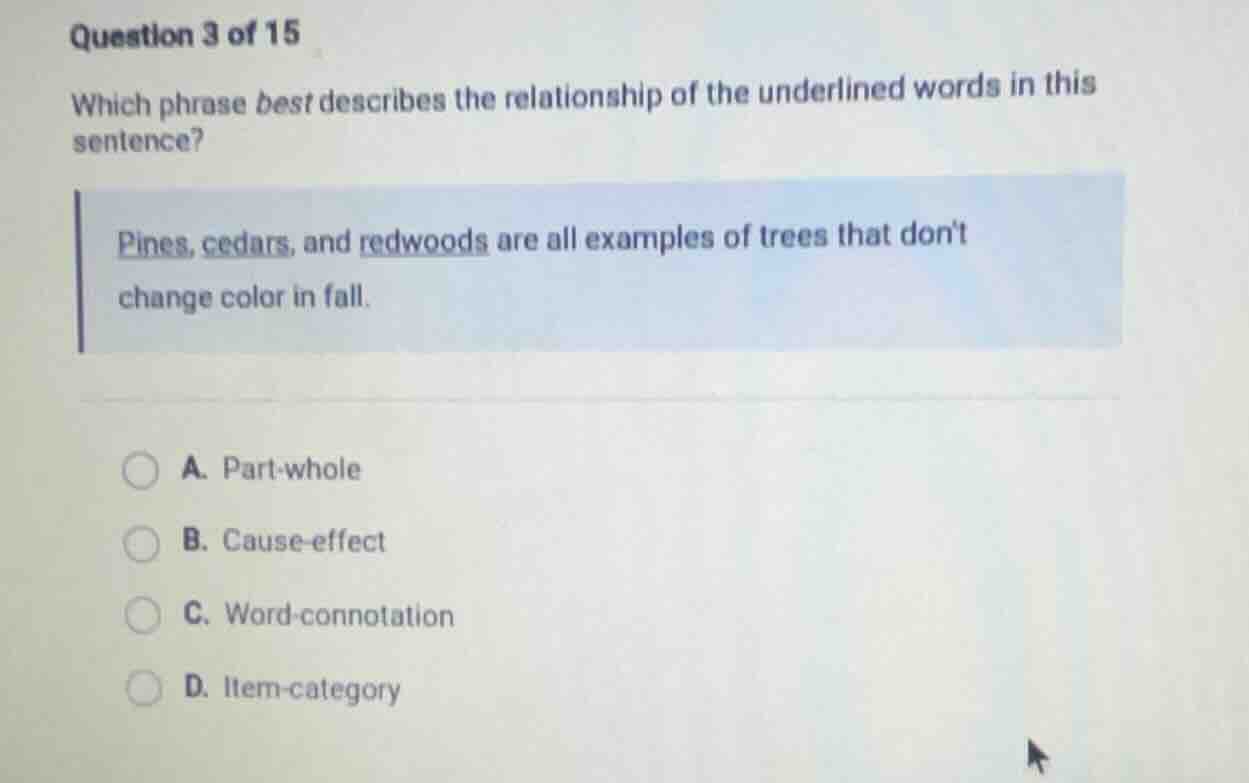 question 3 of 15 which phrase best describes the relationship of the un…
