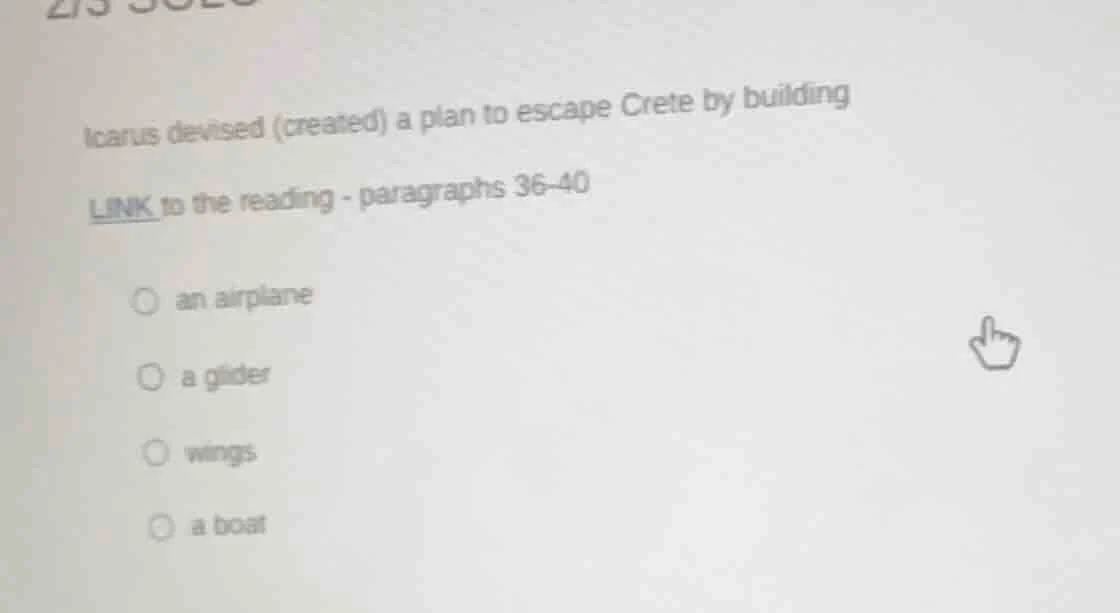 icarus devised (created) a plan to escape crete by building link to the…