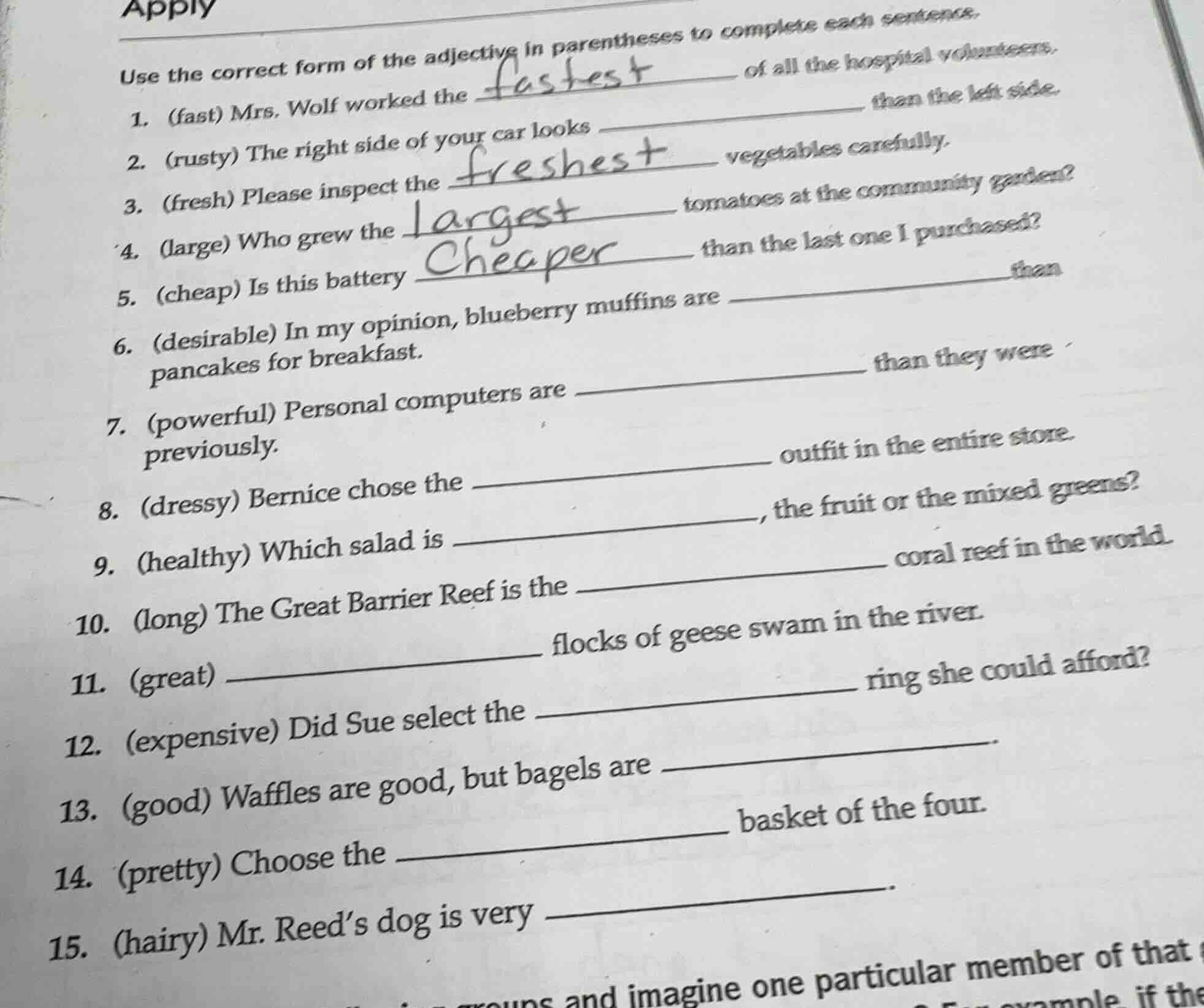 apply use the correct form of the adjective in parentheses to complete …