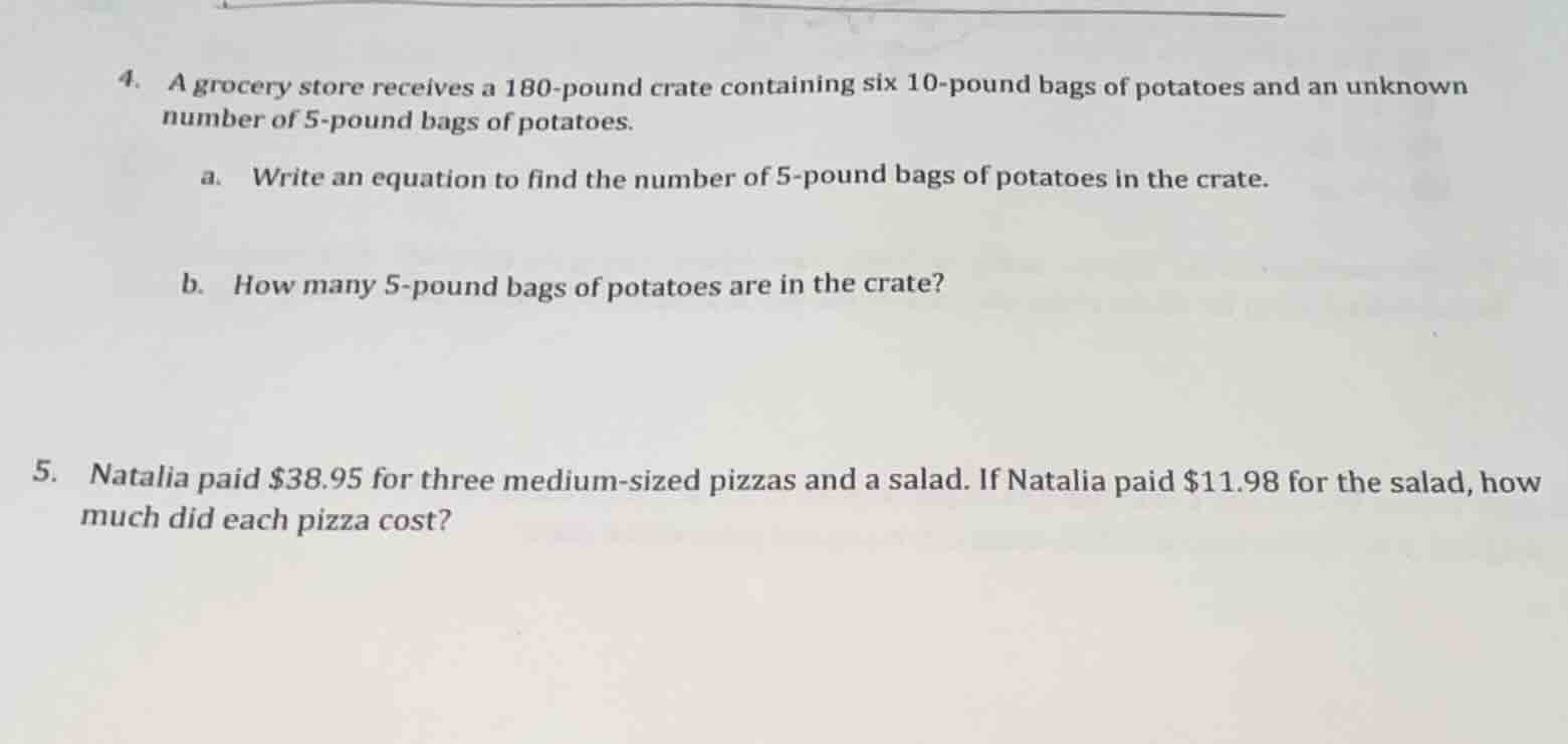 4. a grocery store receives a 180-pound crate containing six 10-pound b…