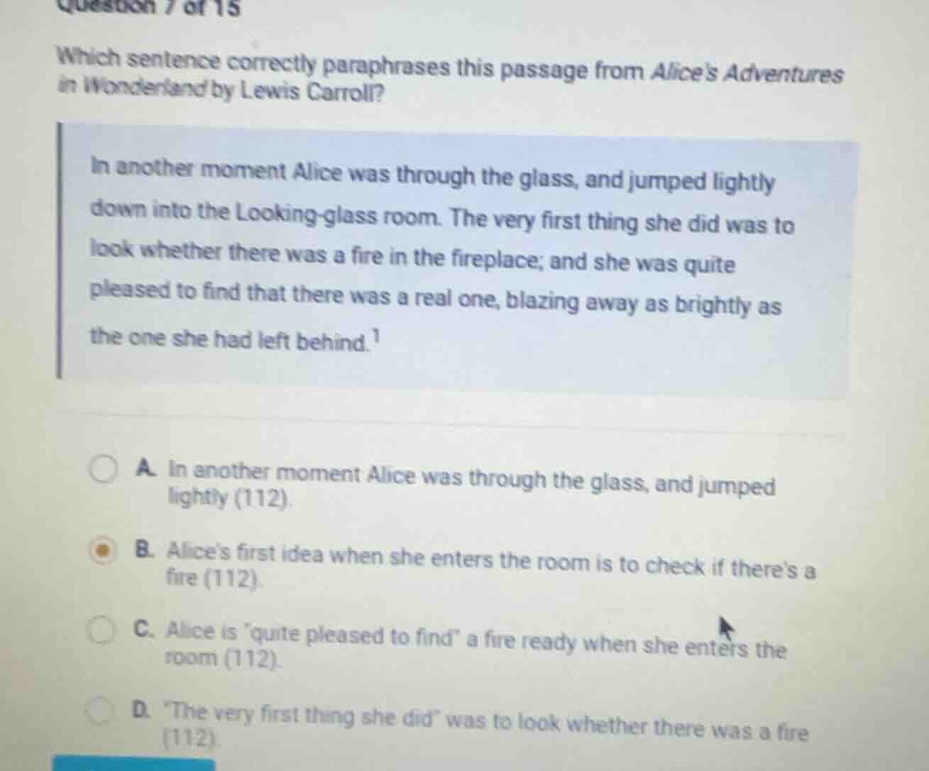 question 7 of 15 which sentence correctly paraphrases this passage from…