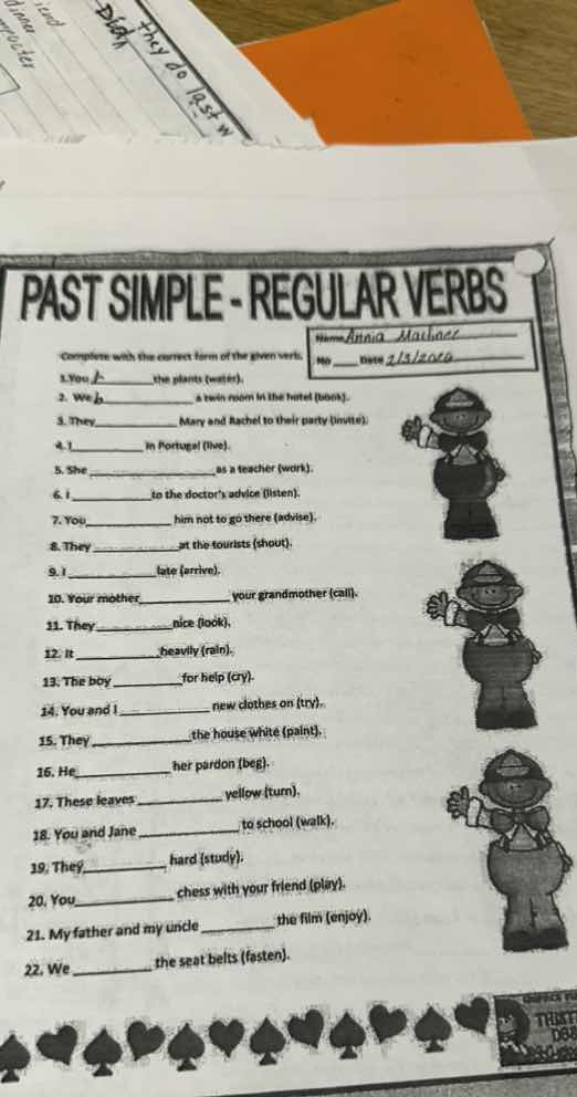 past simple - regular verbs complete with the correct form of the given…