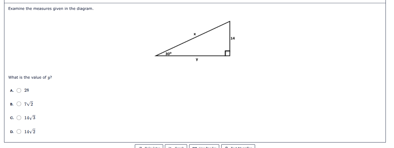 examine the measures given in the diagram. what is the value of y? a. 2…