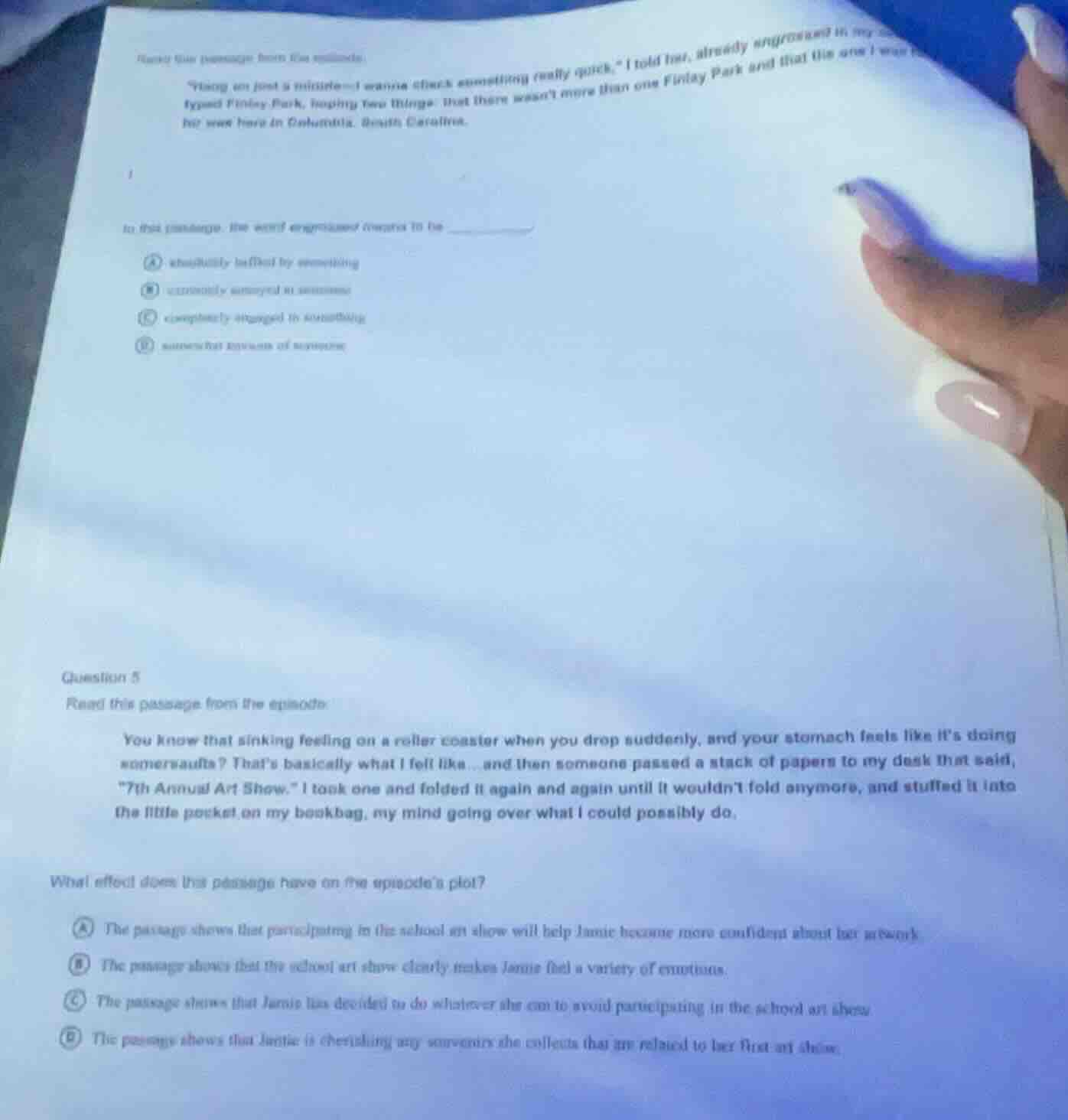 question 5 read this passage from the episode: you know that sinking fe…