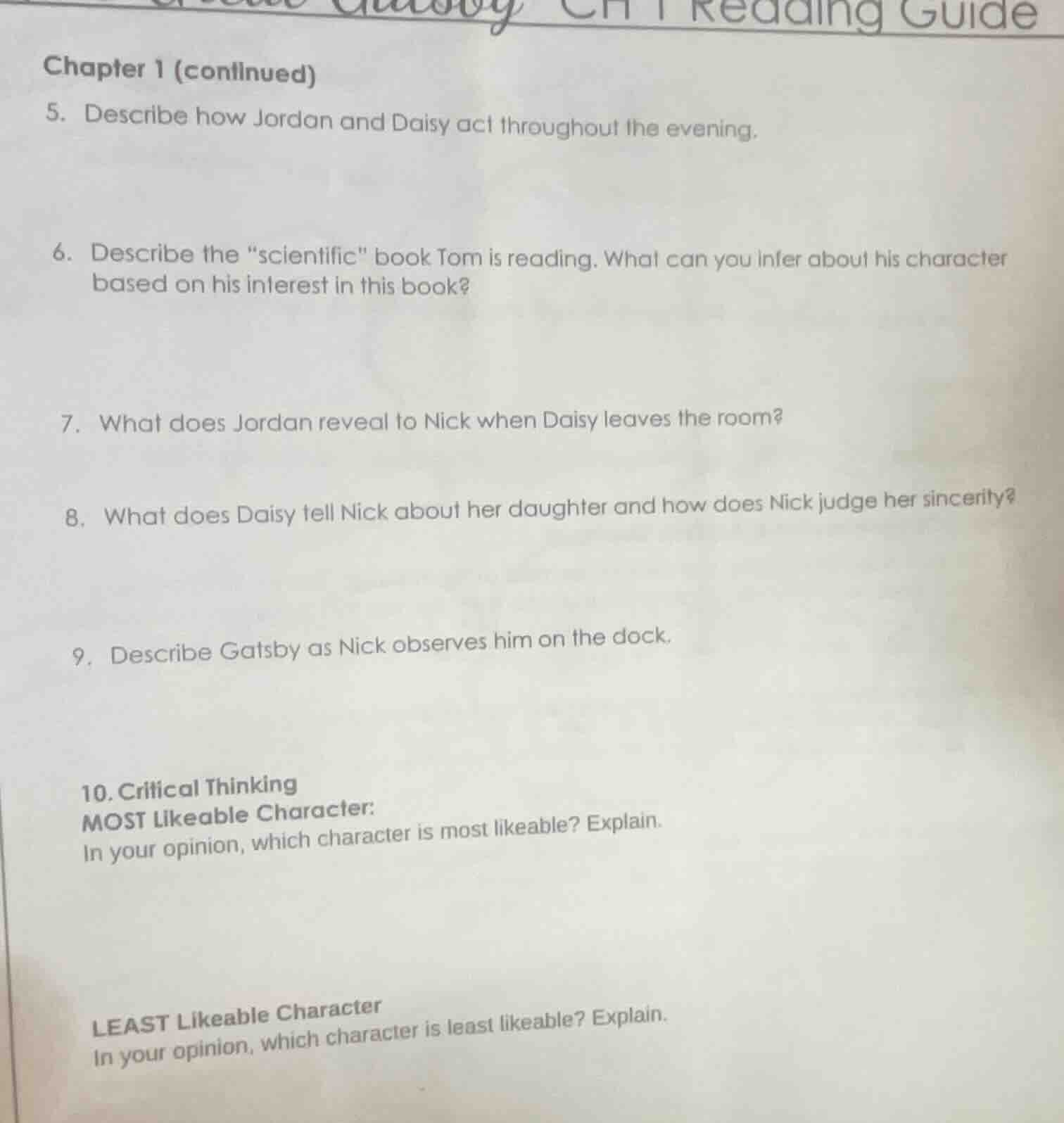 chapter 1 (continued) 5. describe how jordan and daisy act throughout t…