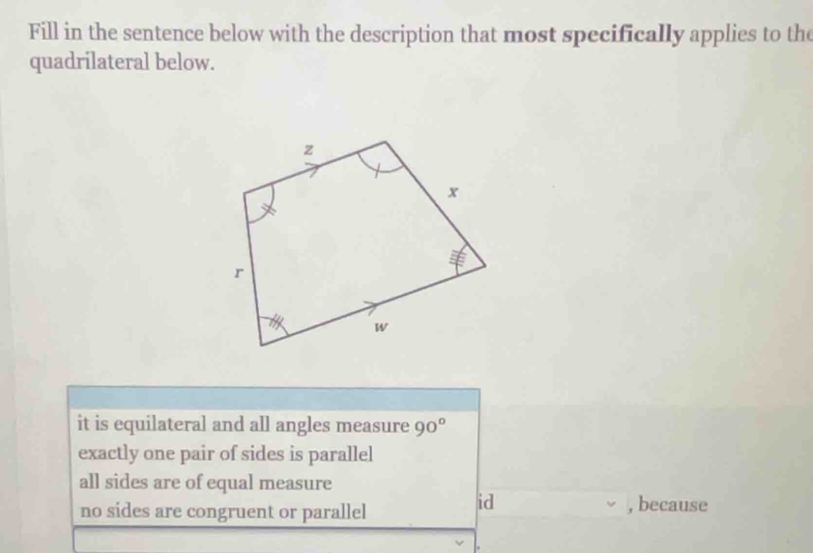 fill in the sentence below with the description that most specifically …