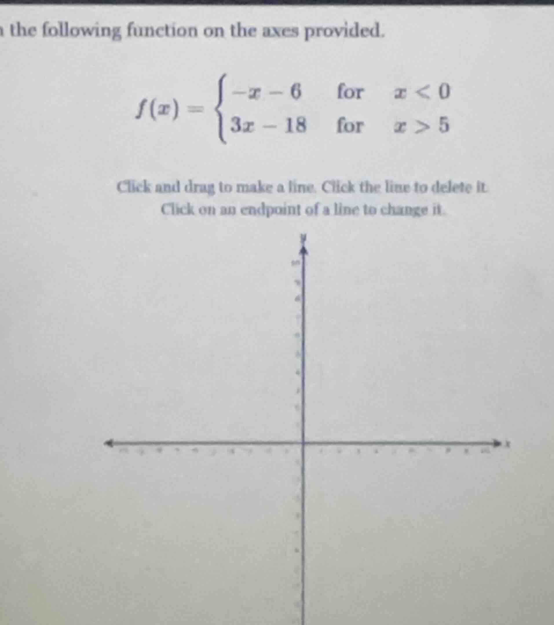the following function on the axes provided. $f(x) = \\begin{cases} -x …