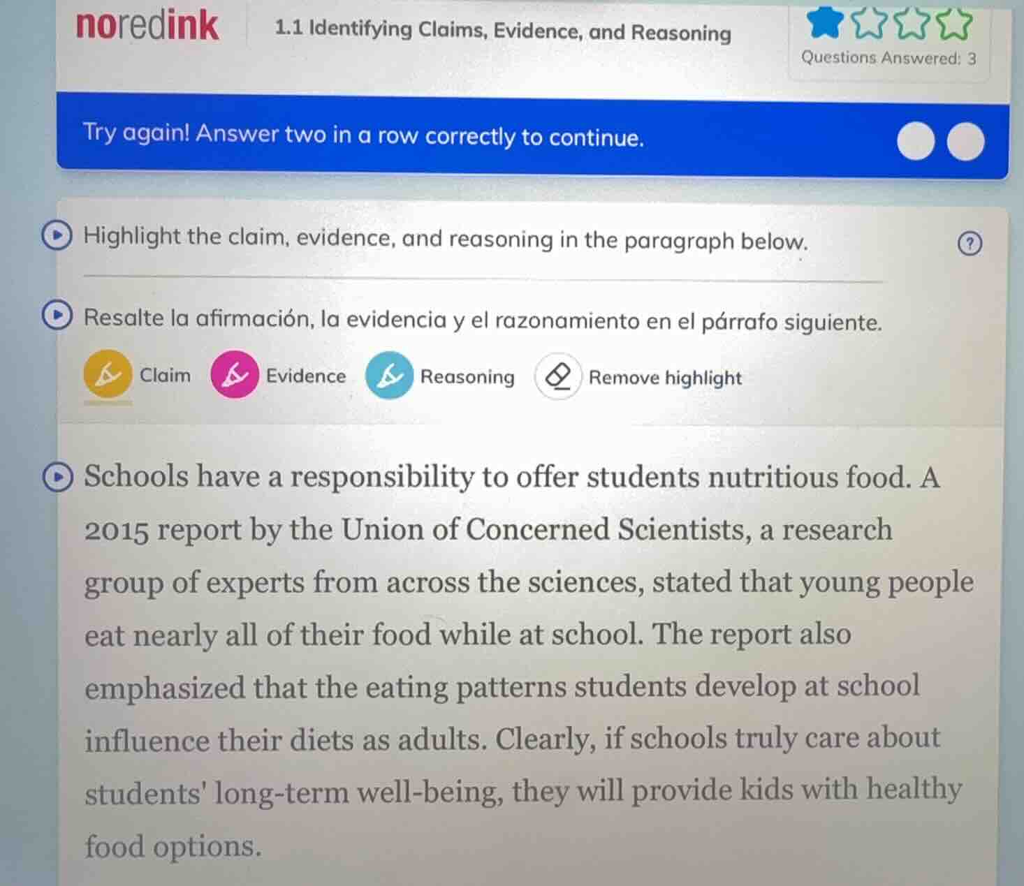 1.1 identifying claims, evidence, and reasoning try again! answer two i…