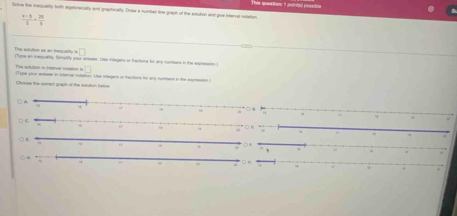 solve the inequality both algebraically and graphically. draw a number …
