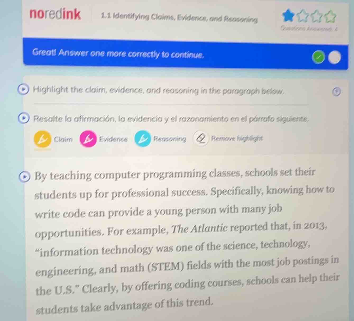 1.1 identifying claims, evidence, and reasoning great! answer one more …