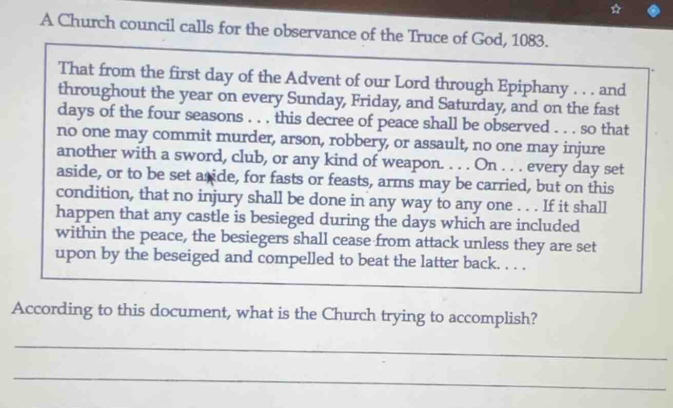 a church council calls for the observance of the truce of god, 1083. th…