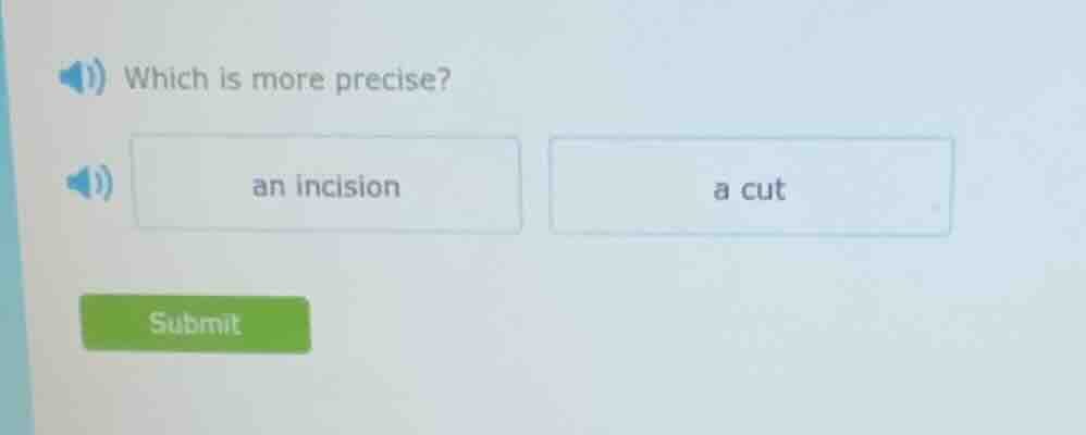 which is more precise? an incision a cut submit