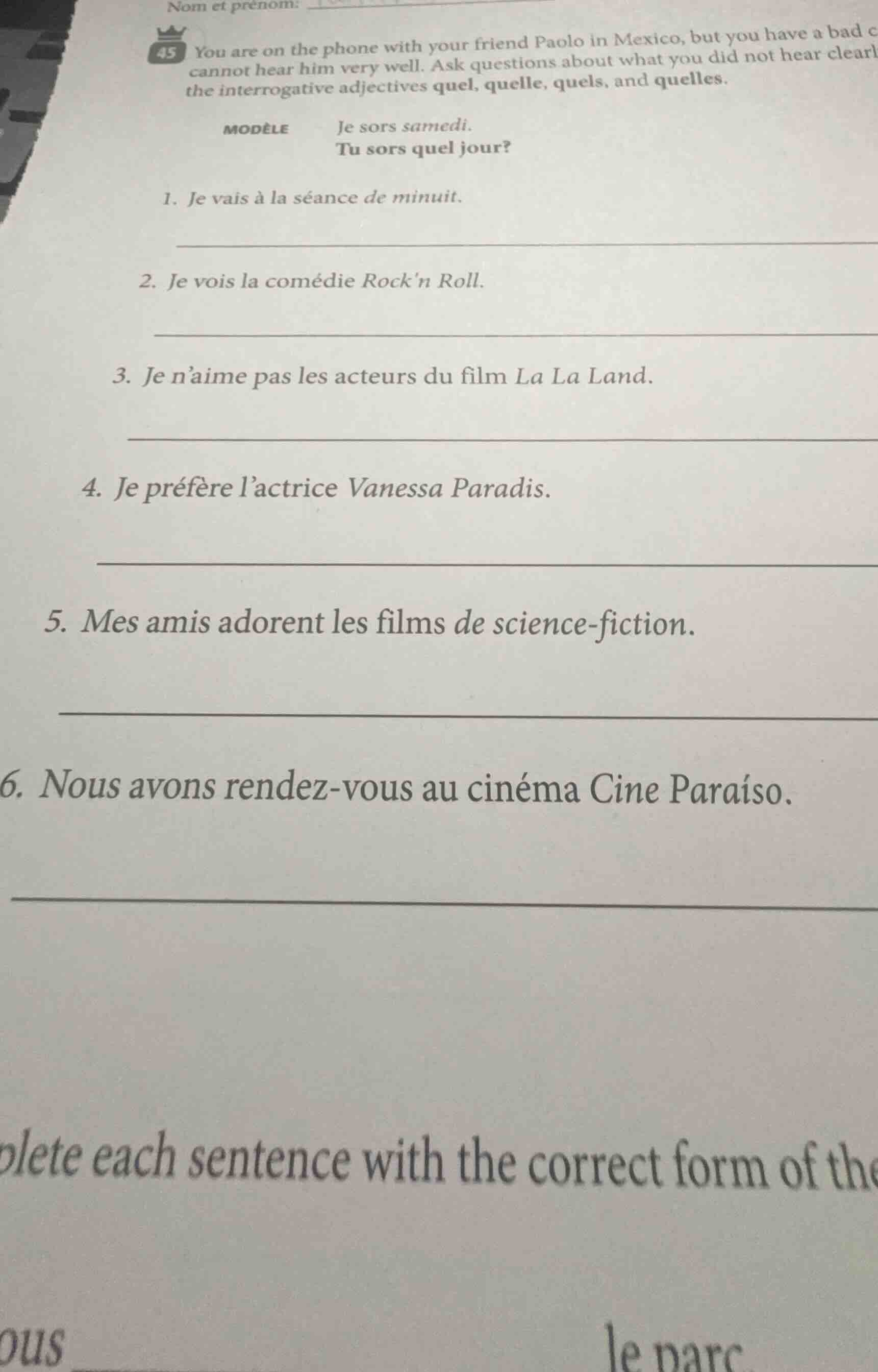 nom et prénom: 45 you are on the phone with your friend paolo in mexico…