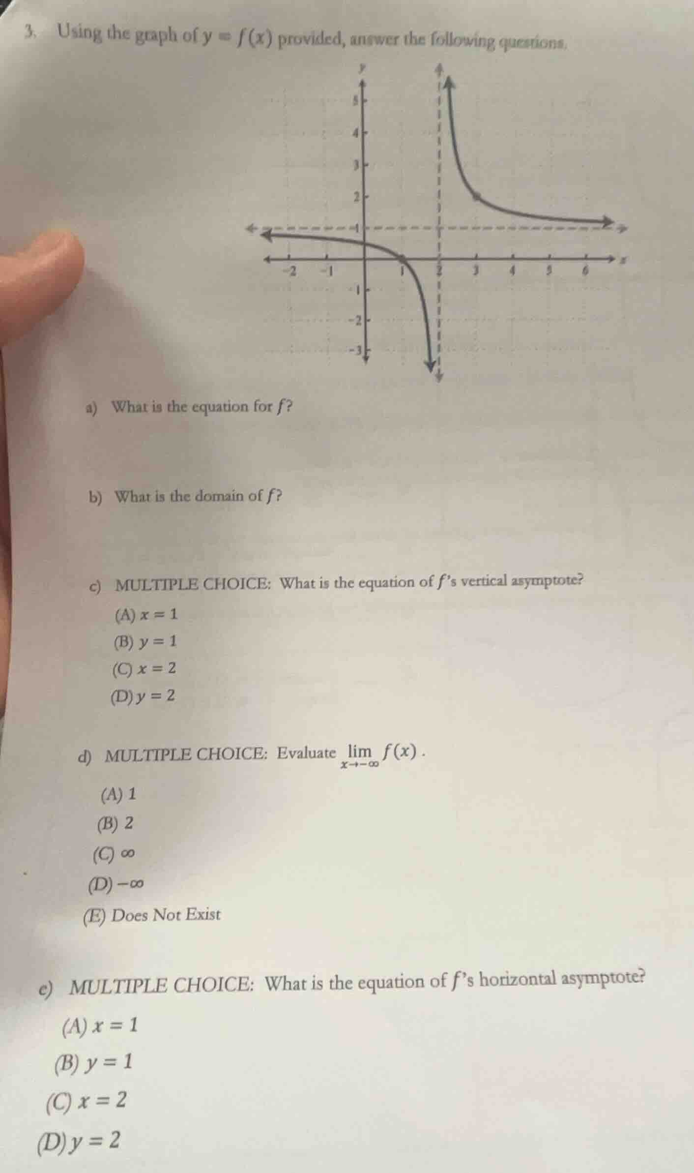 3. using the graph of ( y = f(x) ) provided, answer the following quest…