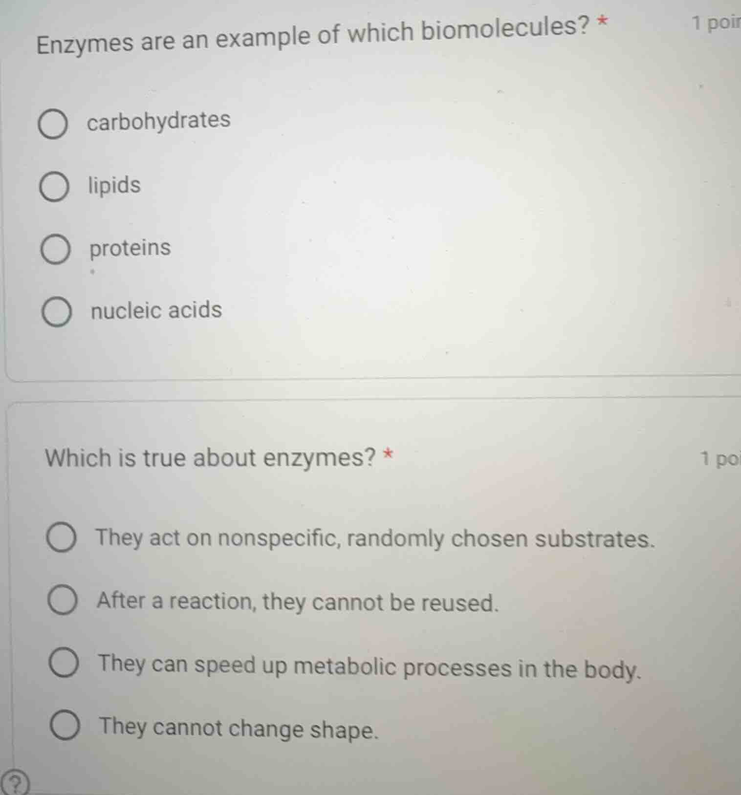 enzymes are an example of which biomolecules? * ○ carbohydrates ○ lipid…