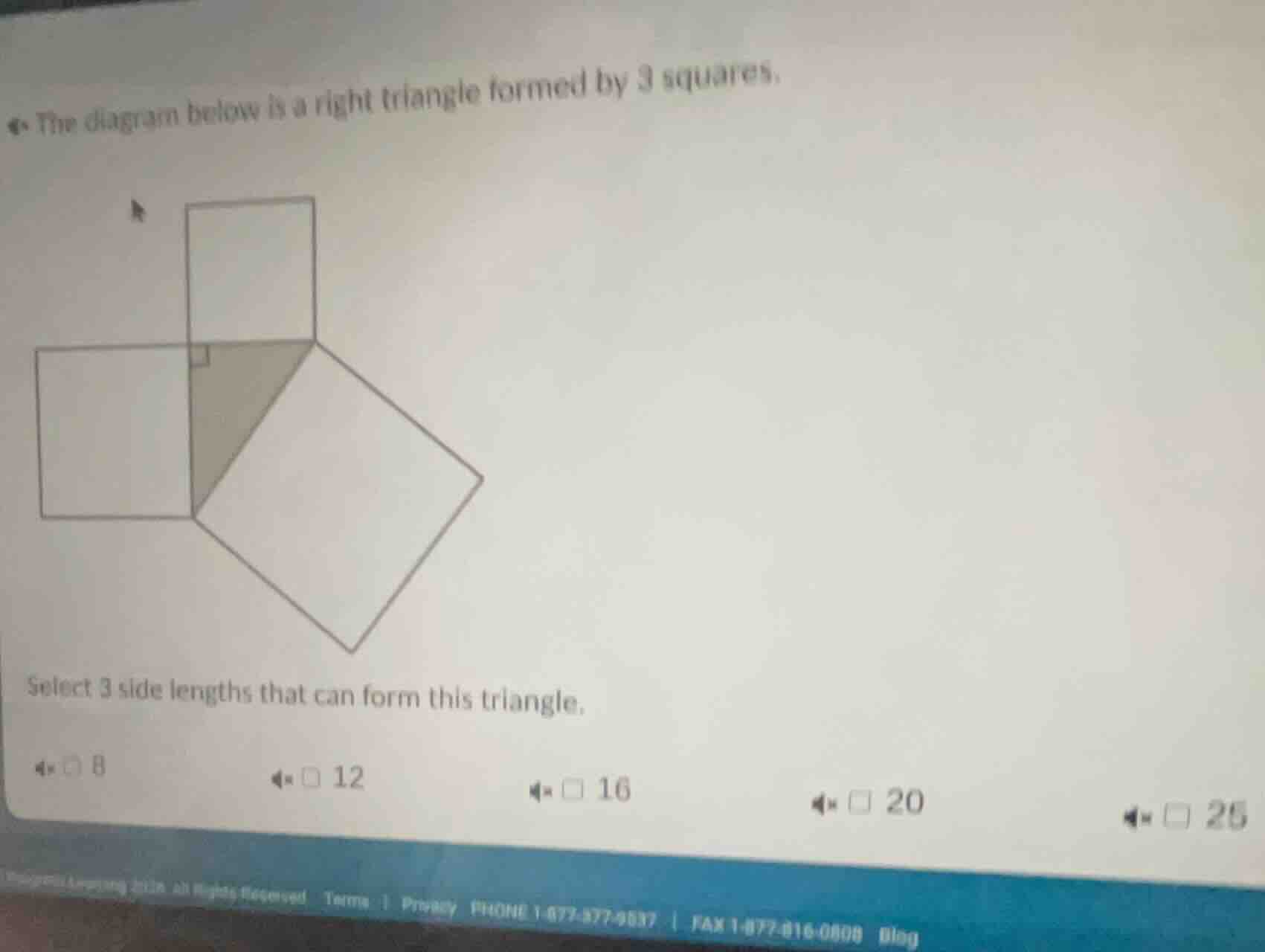 the diagram below is a right triangle formed by 3 squares. select 3 sid…