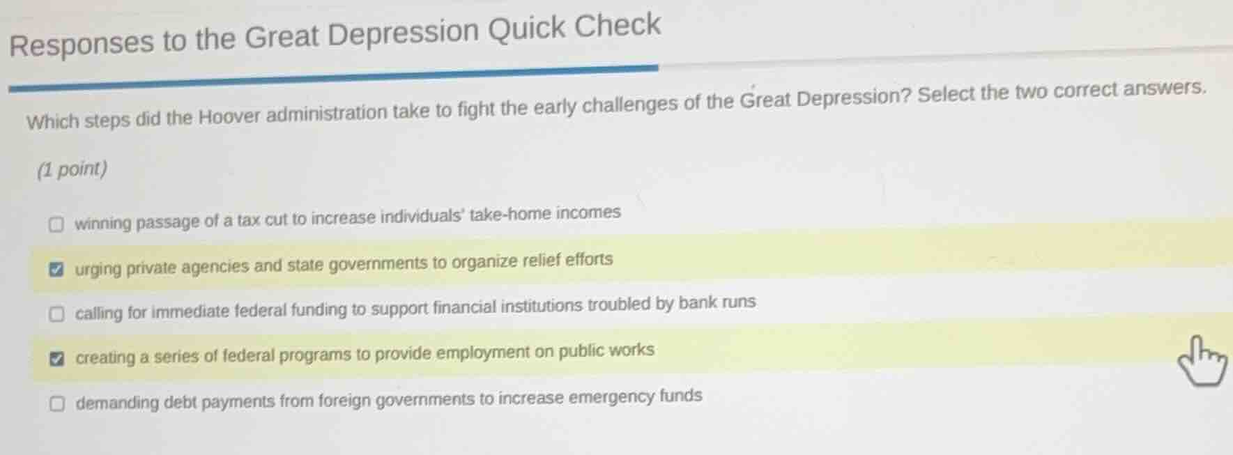 responses to the great depression quick check which steps did the hoove…