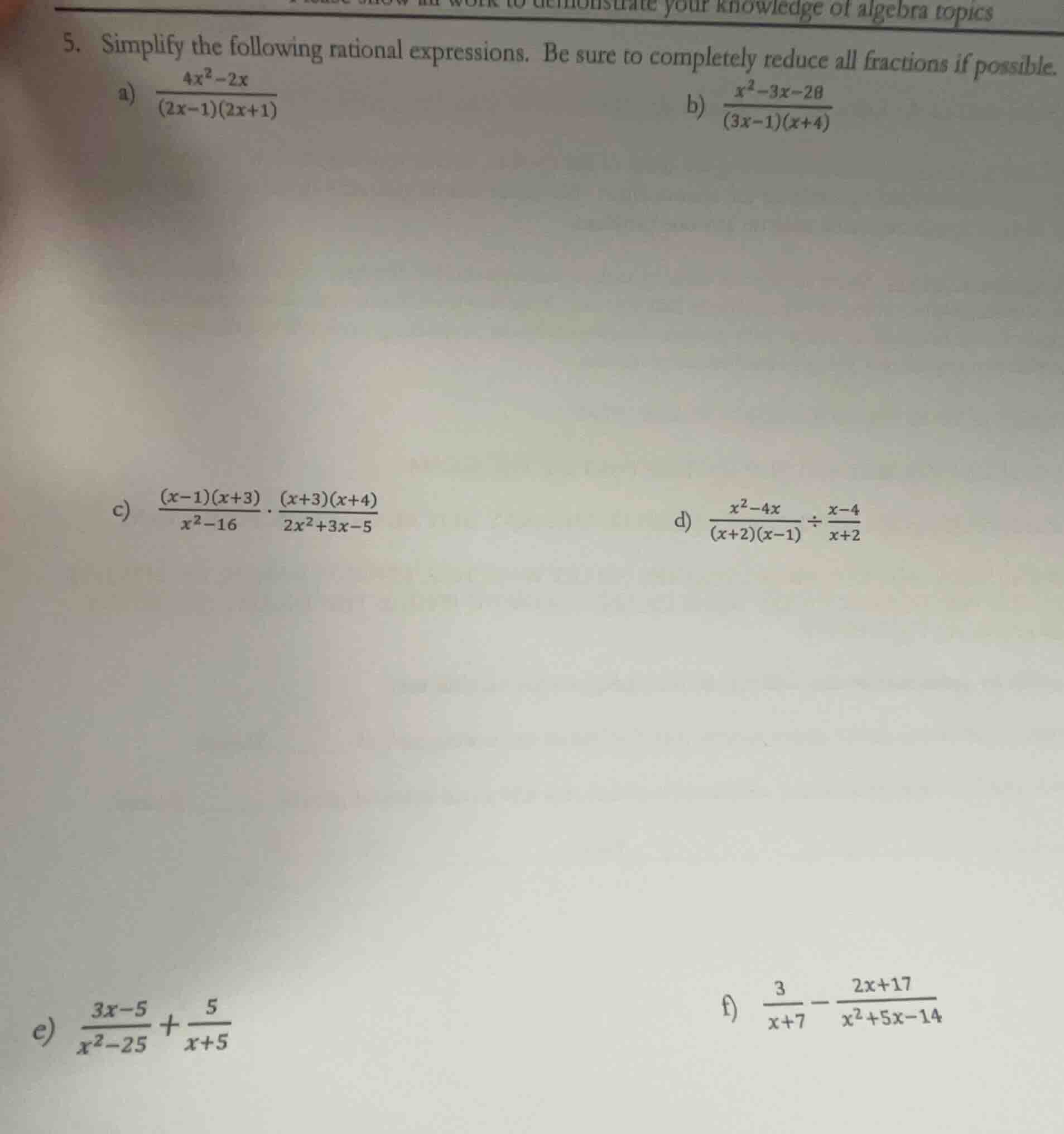 5. simplify the following rational expressions. be sure to completely r…