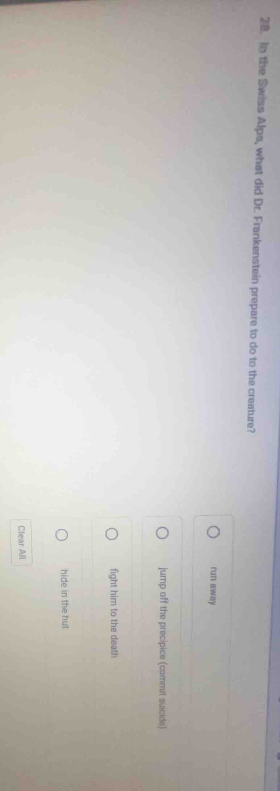 78. in the swiss alps, what did dr. frankenstein prepare to do to the c…