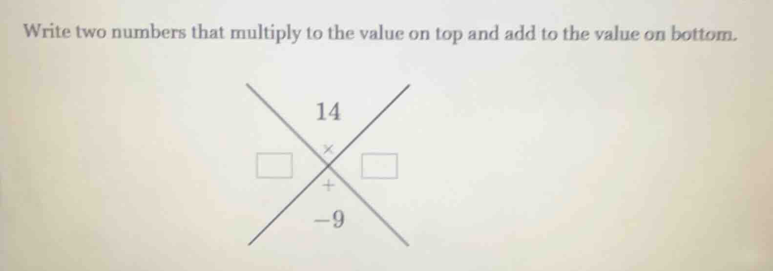 write two numbers that multiply to the value on top and add to the valu…