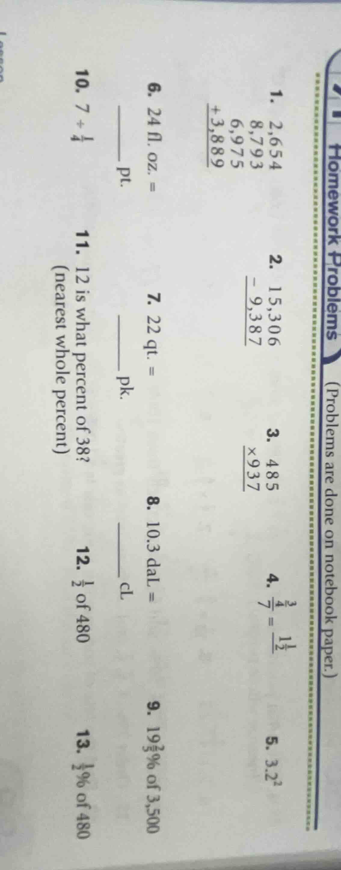 homework problems (problems are done on notebook paper.) 1. \\begin{arr…