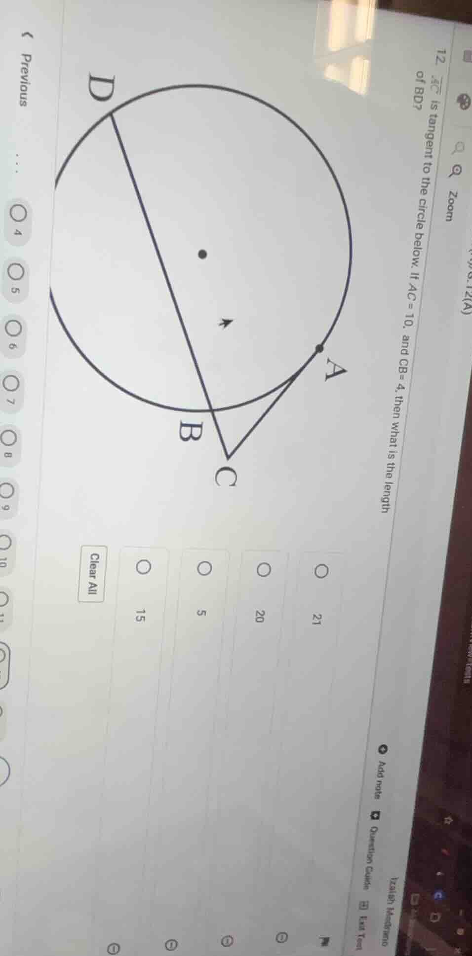 12. (overleftrightarrow{ac}) is tangent to the circle below. if (ac = 1…
