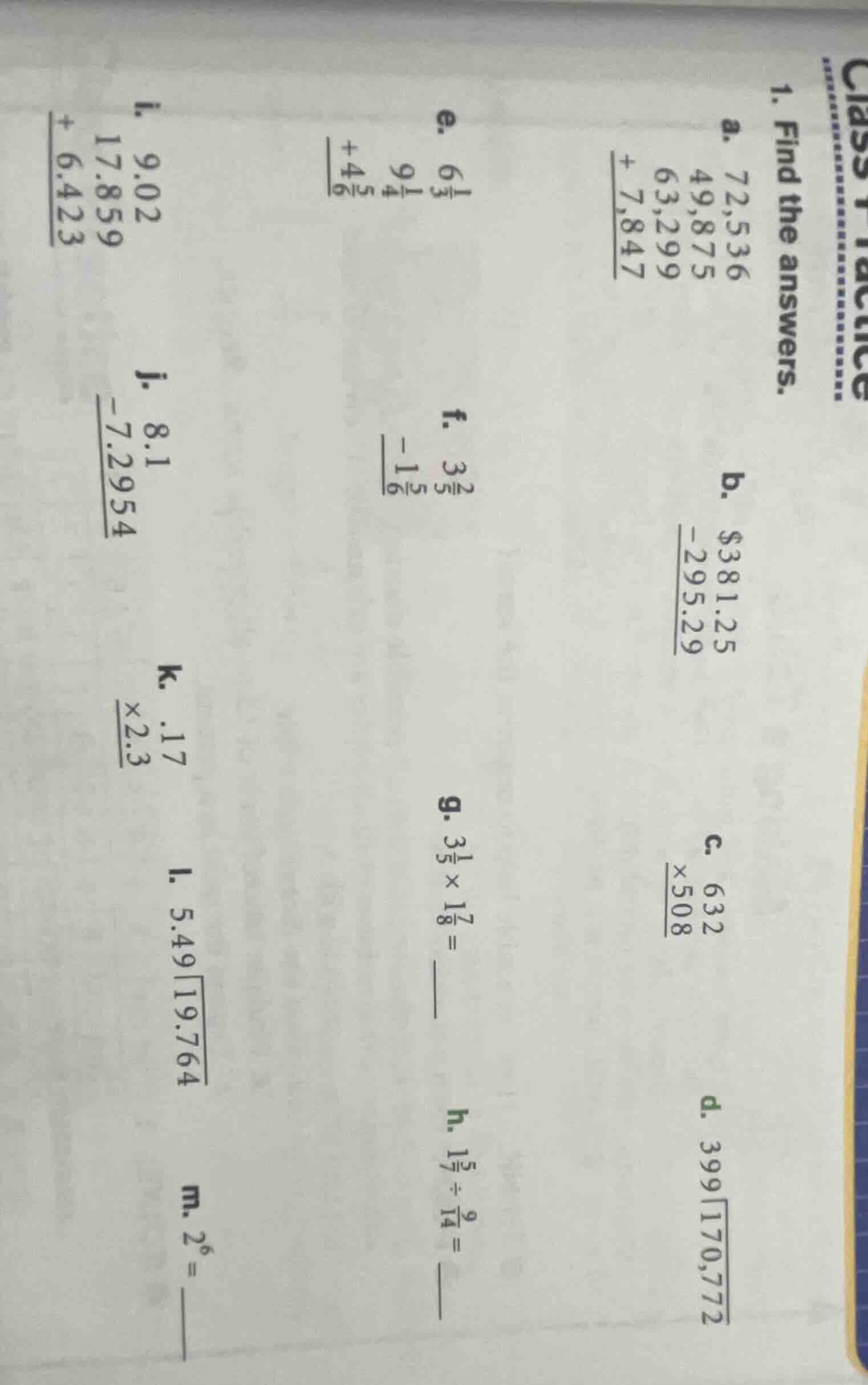 1. find the answers. a. \\begin{array}{r}72,536\\\\49,875\\\\63,299\\\\…