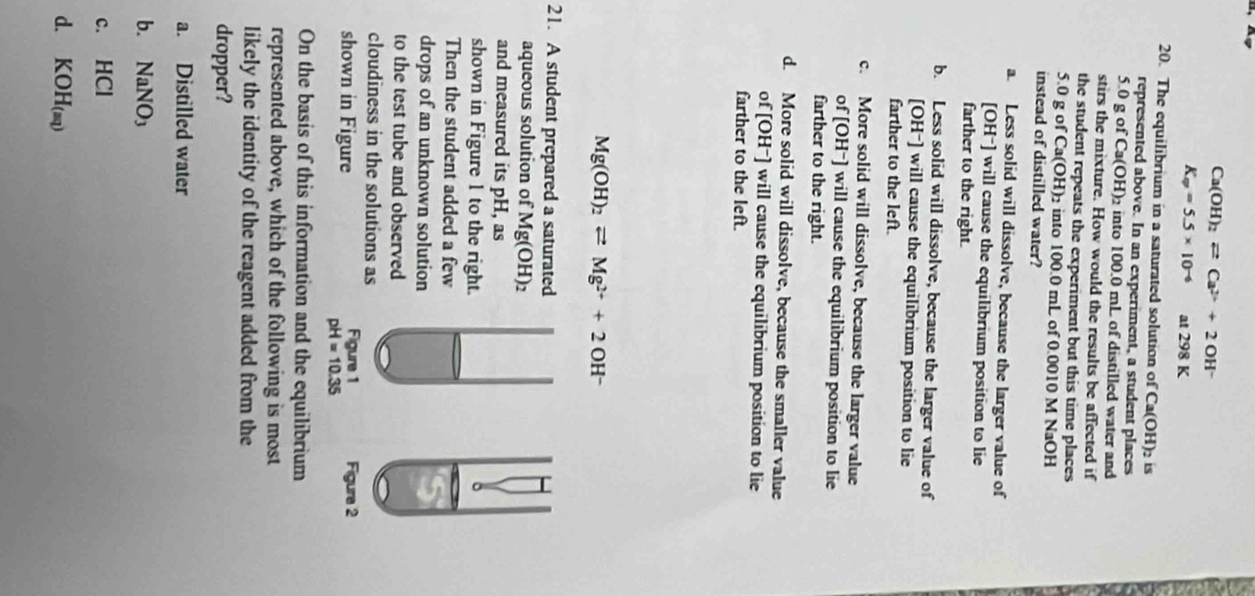 20. $k_{sp}=5.5\\times10^{-6}$ $\\ce{ca(oh)_{2}}\ ightleftharpoons\\ce{…