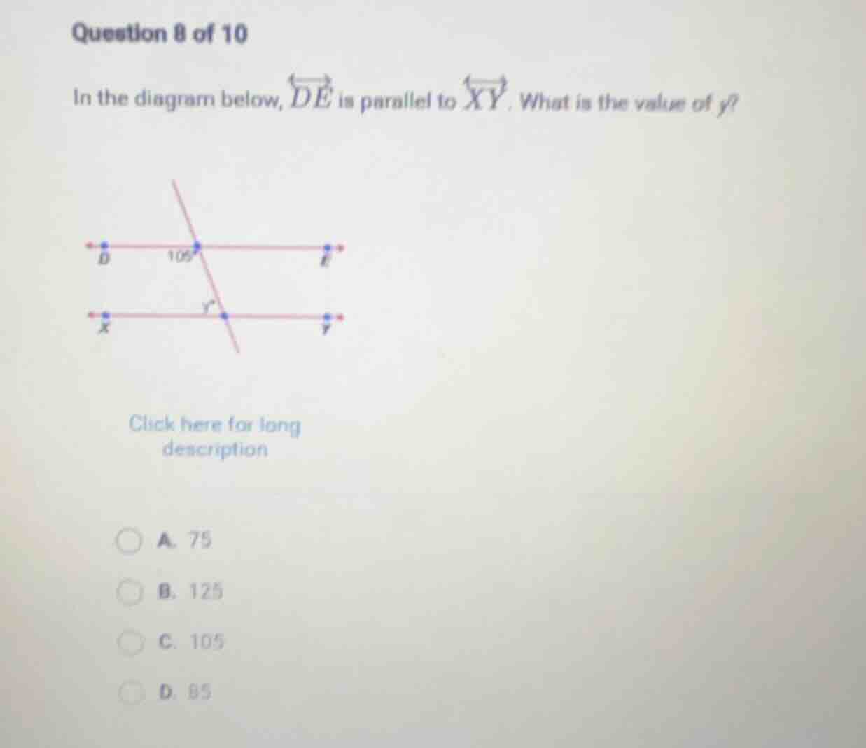 question 8 of 10 in the diagram below, \\(\\overleftrightarrow{de}\\) i…