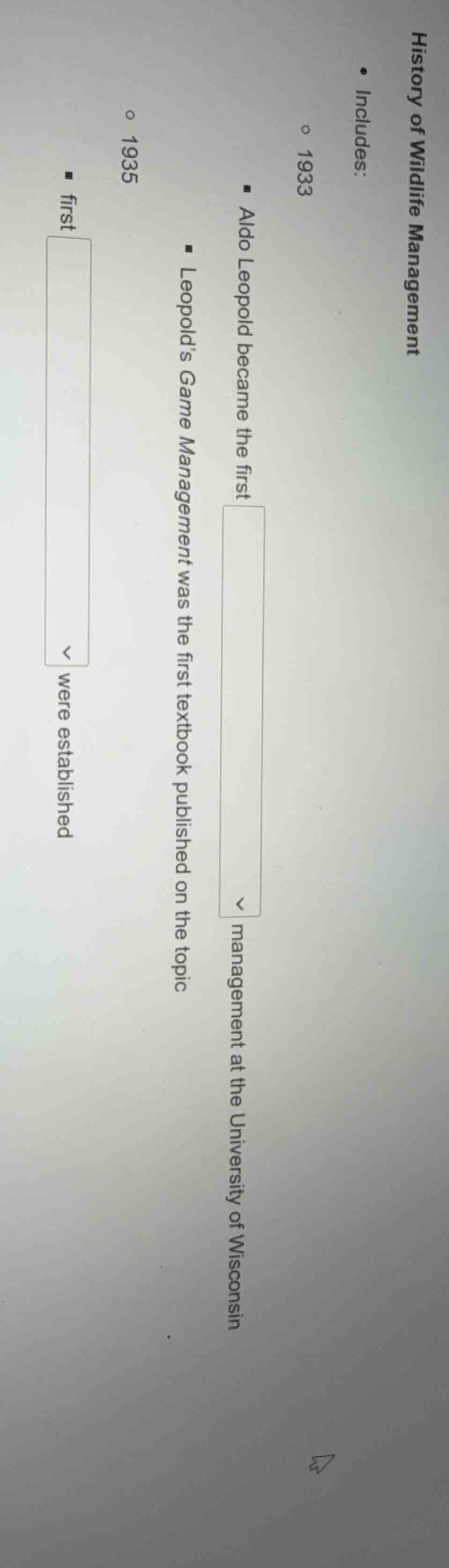 history of wildlife management - includes: - 1933 - aldo leopold became…