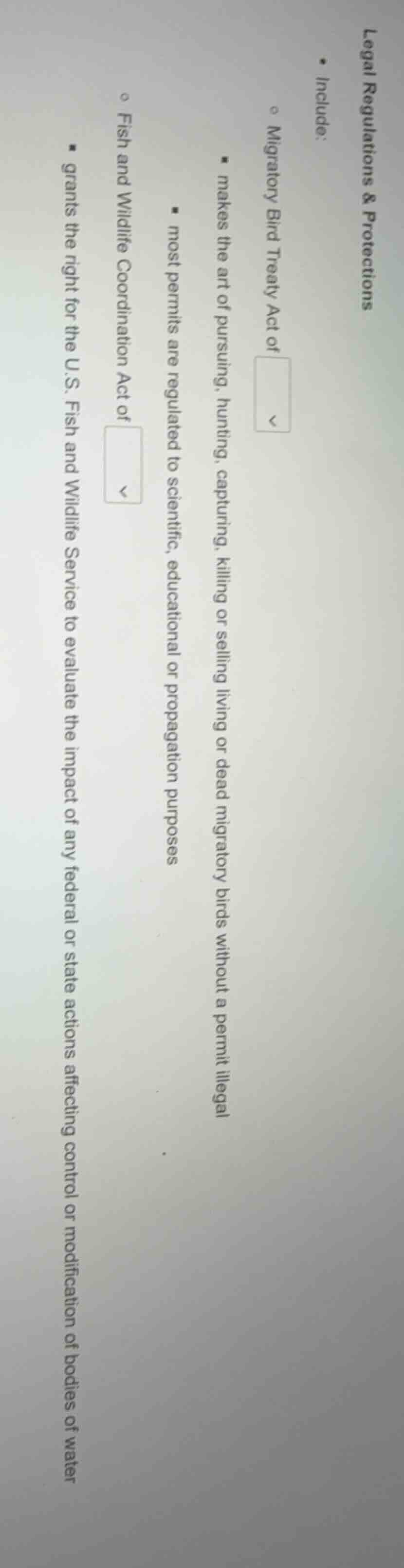 legal regulations & protections - include: - migratory bird treaty act …