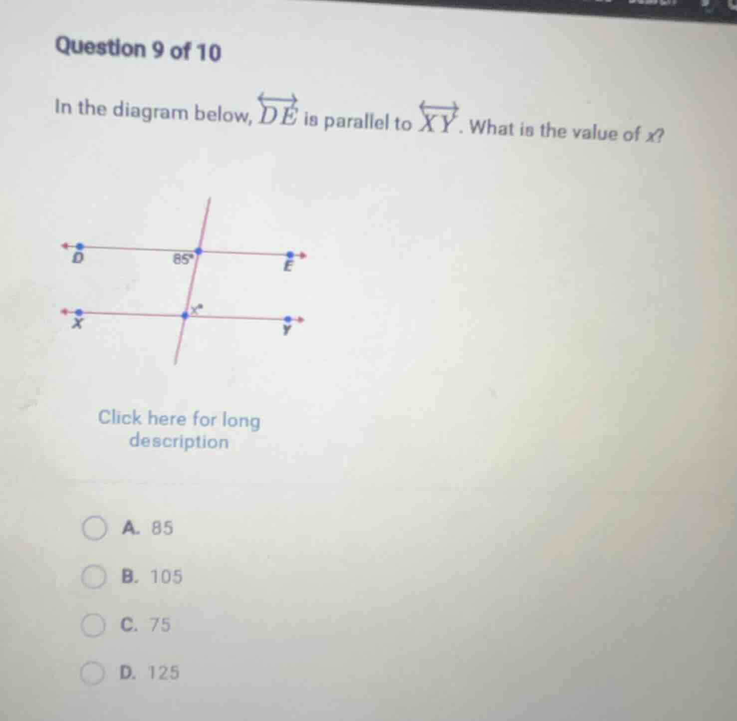 question 9 of 10 in the diagram below, \\overleftrightarrow{de} is para…