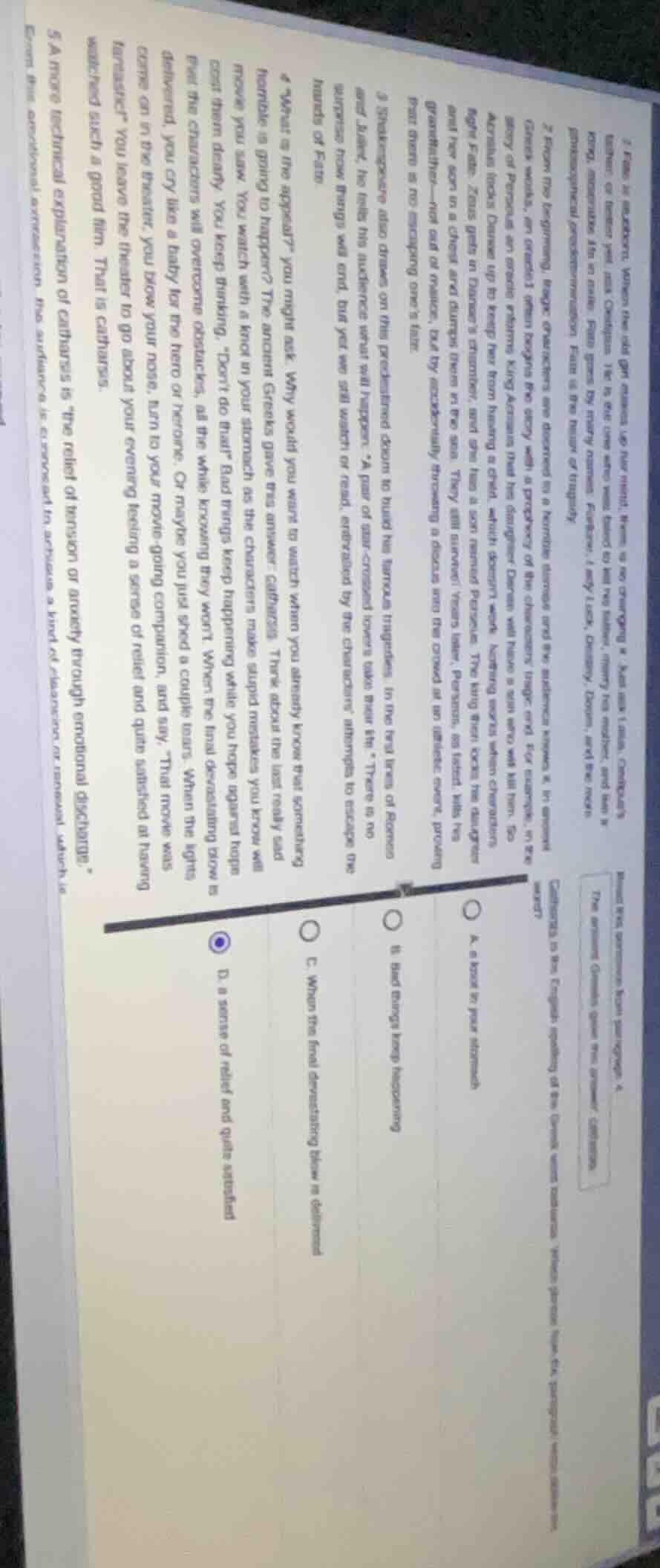 the question is about the meaning of catharsis in the context of watchi…