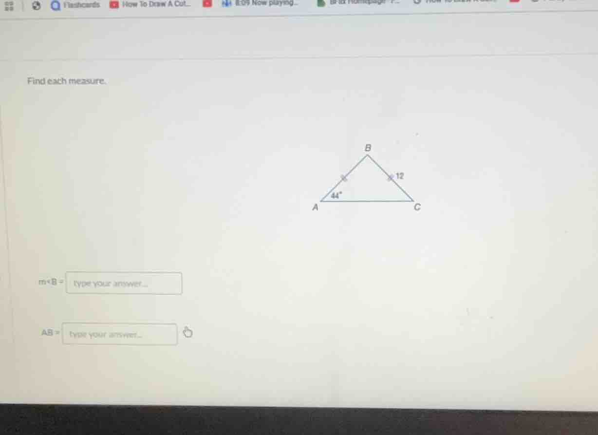 find each measure. m∠b = ab =
