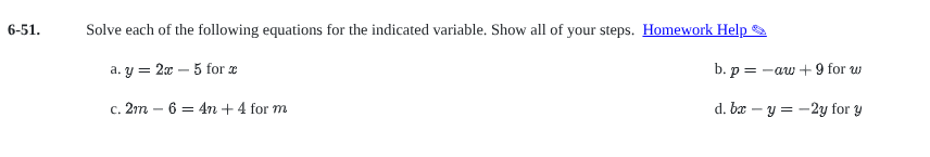 6-51. solve each of the following equations for the indicated variable.…