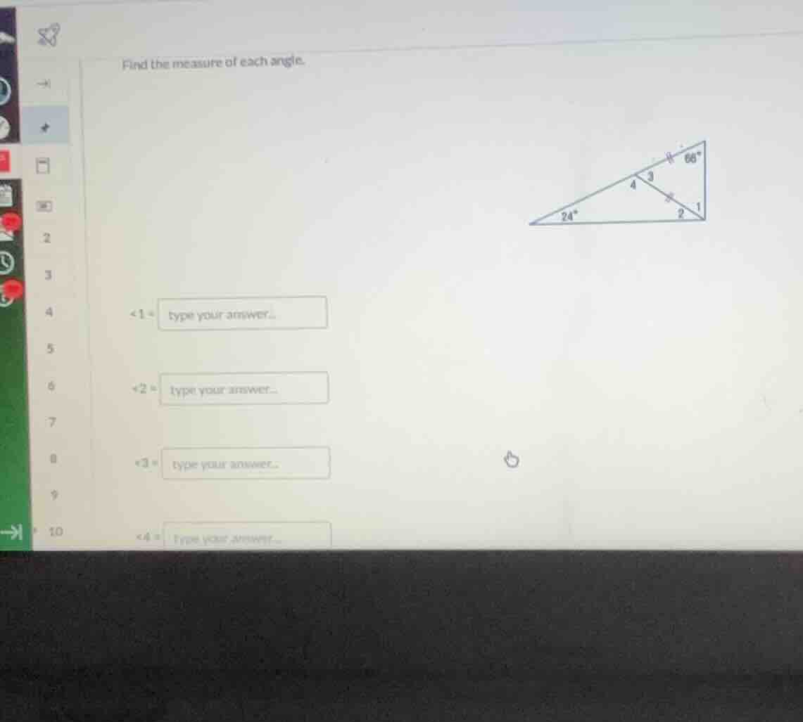 find the measure of each angle. ∠1 = type your answer.. ∠2 = type your …
