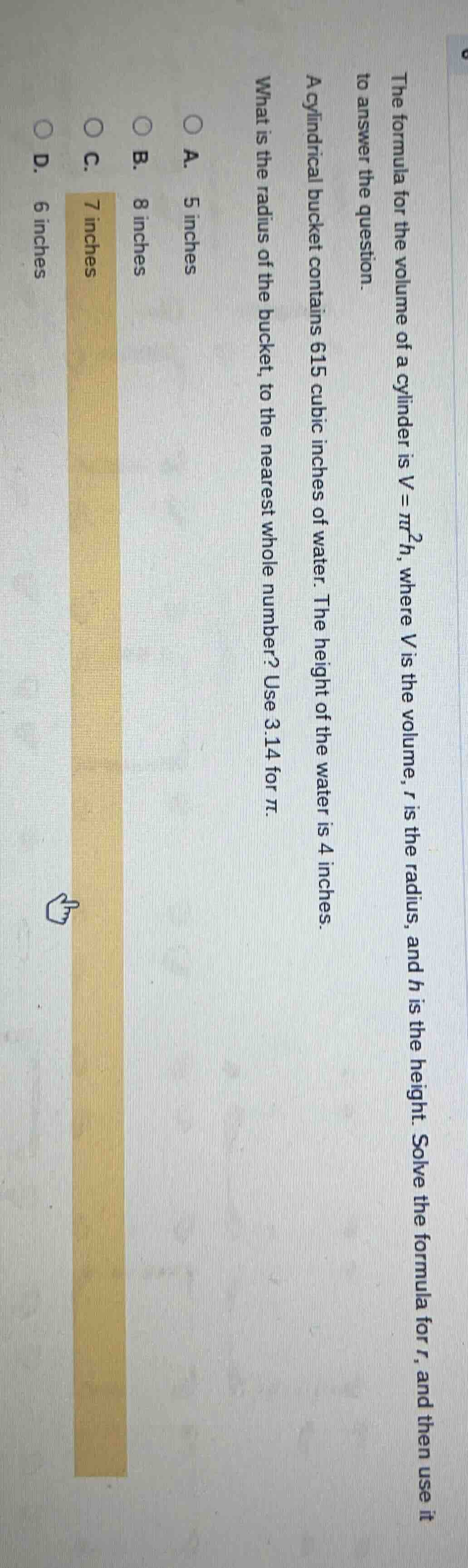 the formula for the volume of a cylinder is $v = \\pi r^2 h$, where $v$…