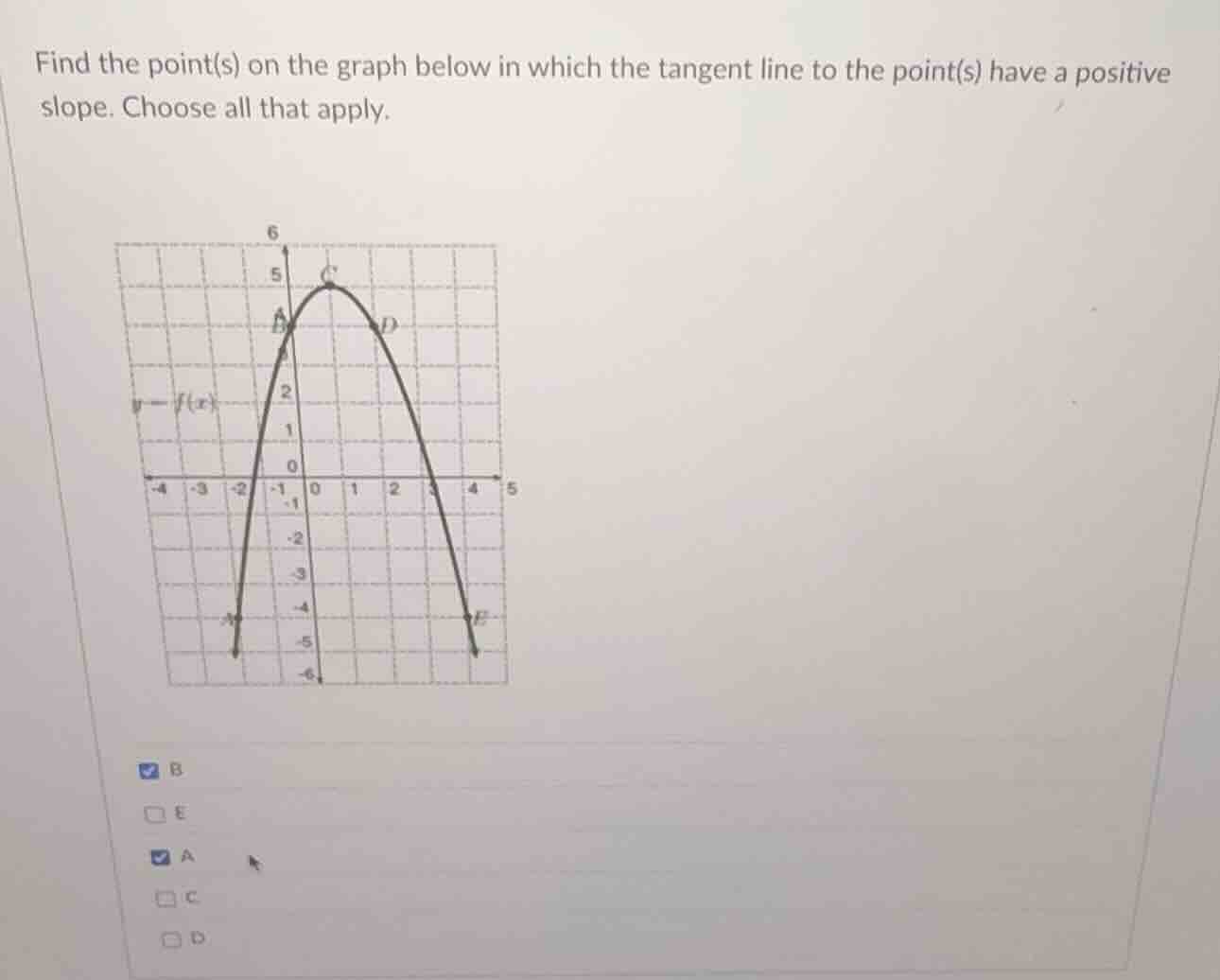 find the point(s) on the graph below in which the tangent line to the p…
