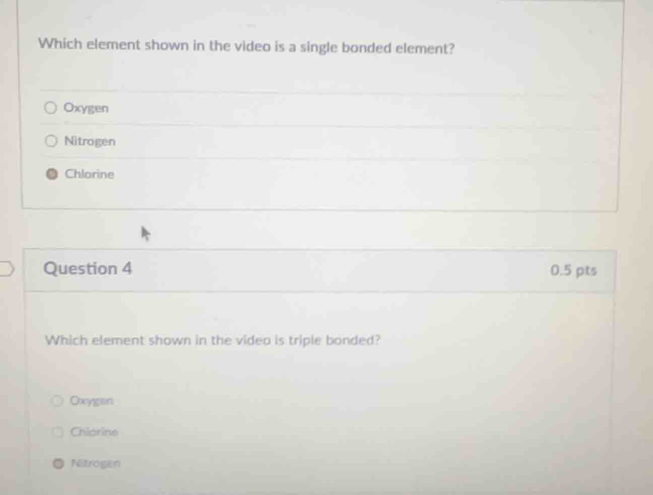 which element shown in the video is a single bonded element? oxygen nit…