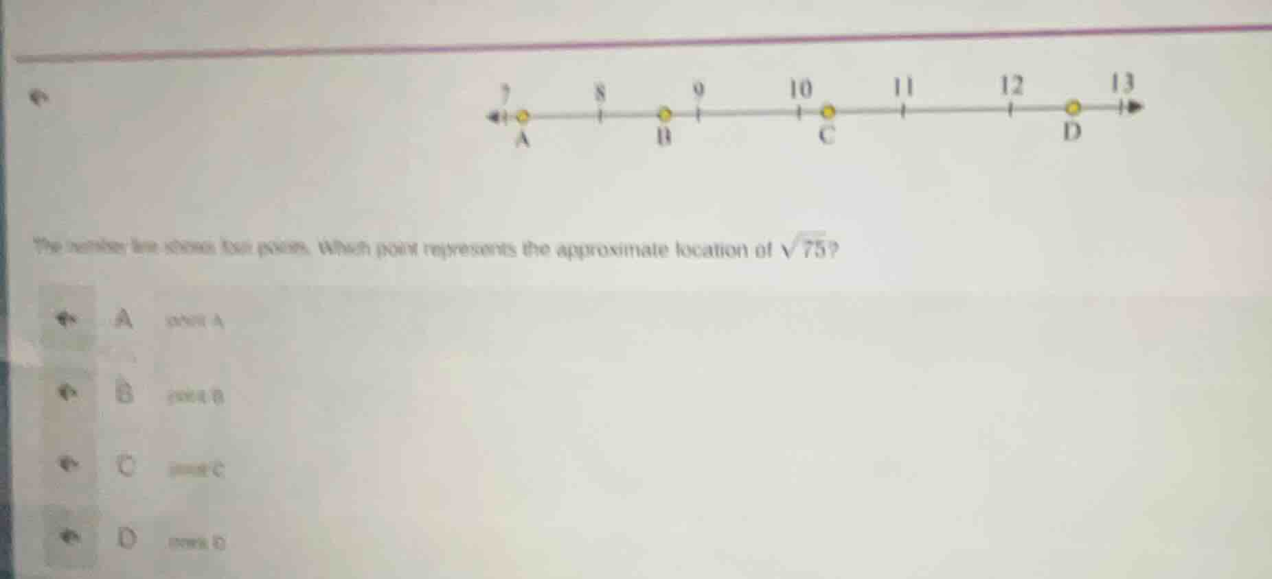 the number line shows four points. which point represents the approxima…
