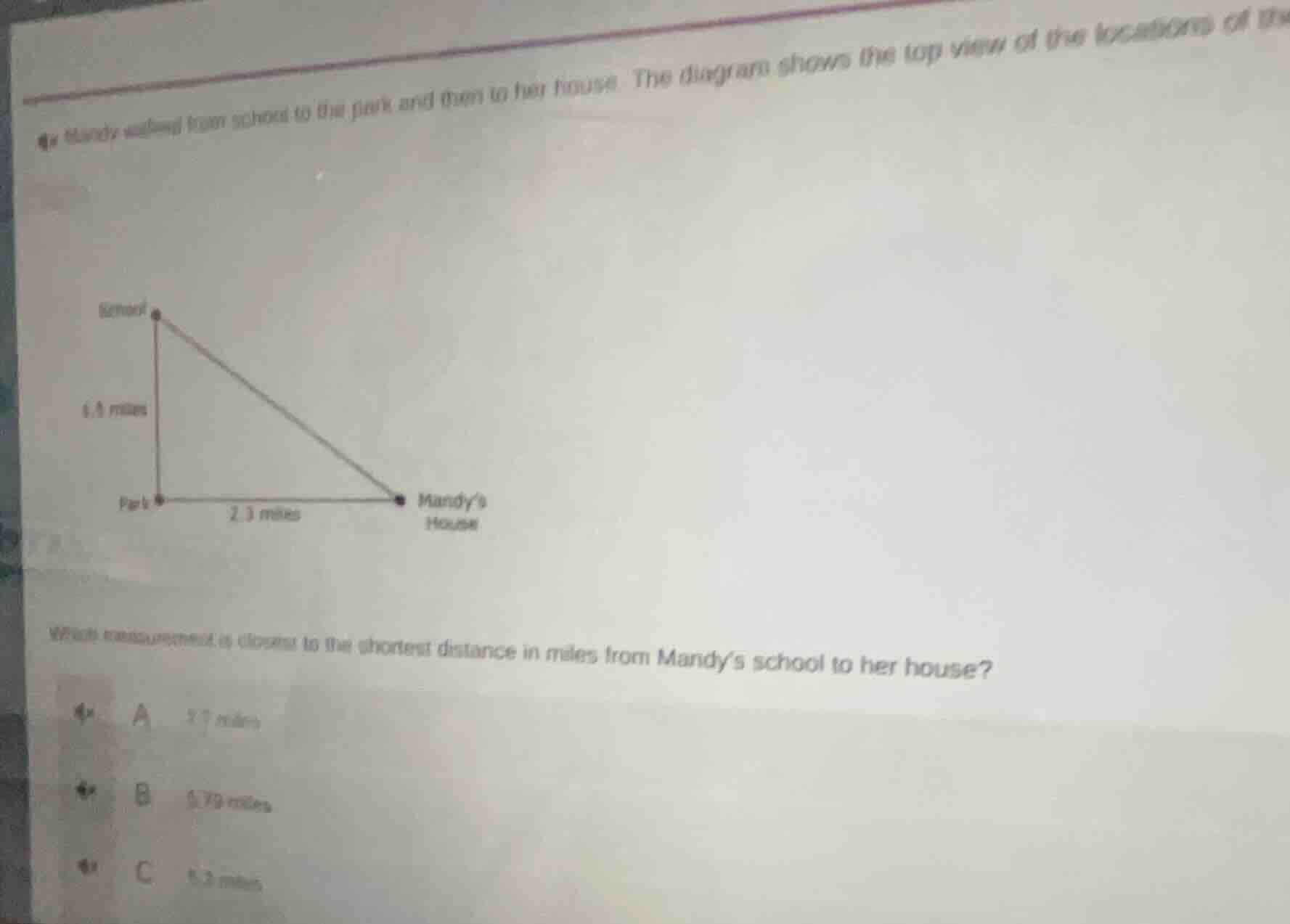 mandy walking from school to the park and then to her house. the diagra…